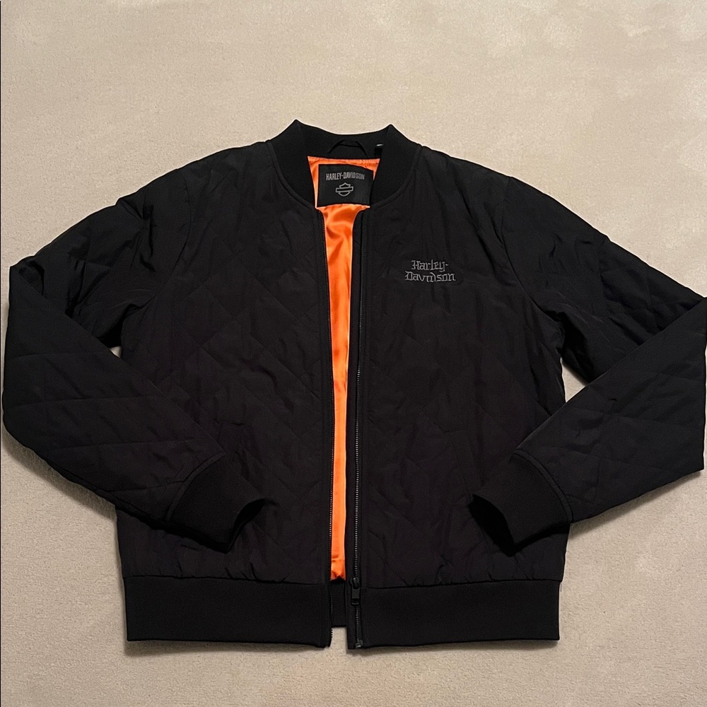 Harley-Davidson Women’s Black Bomber Jacket with Orange Lining